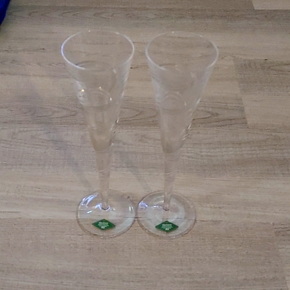 Shannon Crystal Champagne Flutes Spiral Stemware by GODINGER Wedding 10.75” Tall